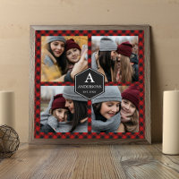 Collage photo de famille bûcheron à carreaux rouge