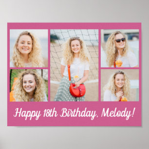 Affiche Collage photo de fête d'anniversaire rose chic