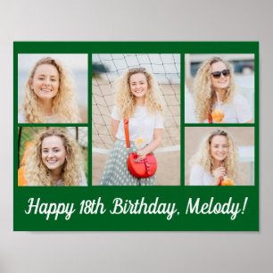 Affiche Collage photo de fête d'anniversaire vert personna