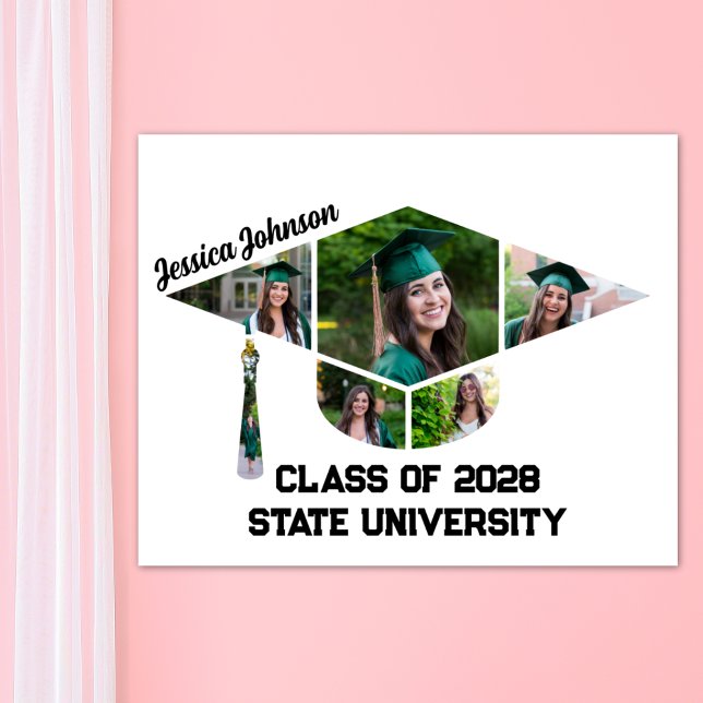 Affiche Collage photo de forme de casquette de graduation  (Graduation cap commemorative Photo Collage Poster)