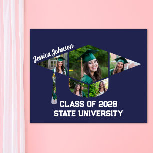 Affiche Collage photo de la casquette de graduation bleu d