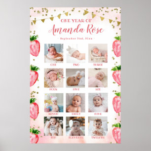 Affiche Collage photo de première année de la fraise rose 