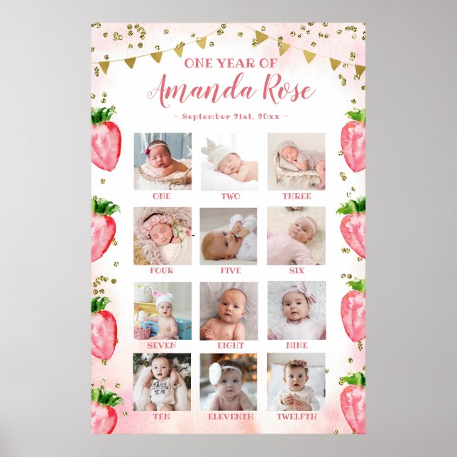 Affiche Collage photo de première année de la fraise rose  (Devant)