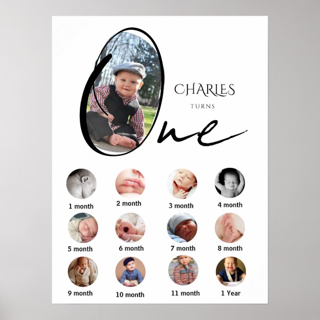 Affiche Collage photo d'étape moderne de la première année (Devant)