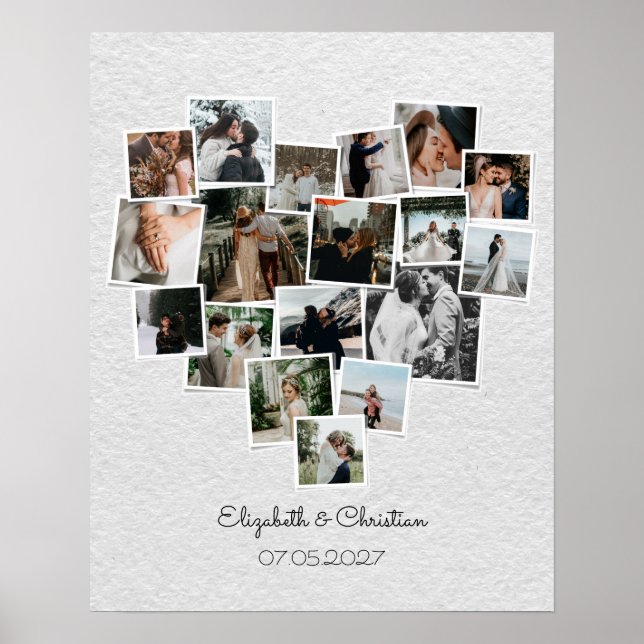 Affiche Collage photo en forme de coeur Mariage romantique (Devant)