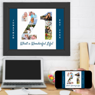 Affiche Collage photo en forme de numéro 21 pour 21e anniv