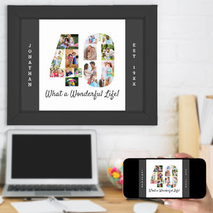 Affiche Collage photo en forme de numéro 40 pour 40e anniv