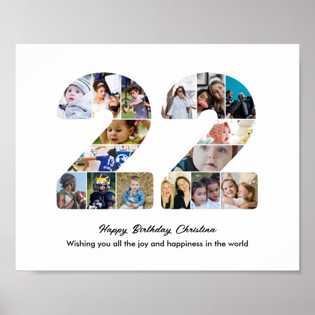 Affiche Collage photo Fête d'anniversaire 22 ans Numéro 22 (Devant)