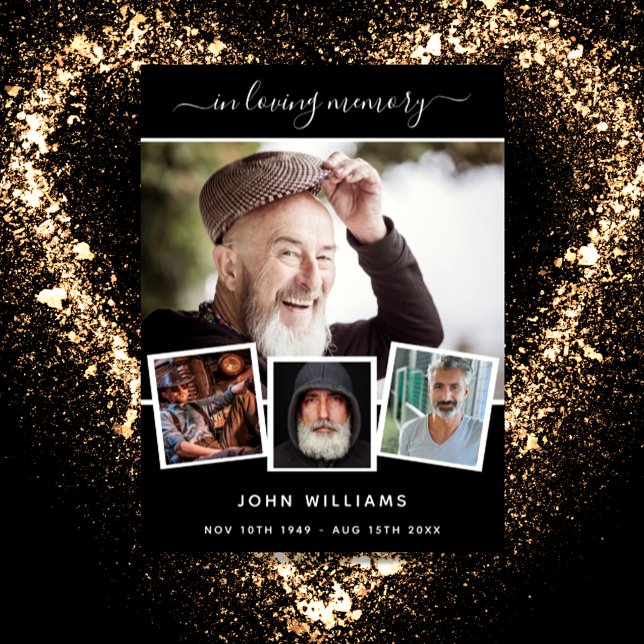 Affiche Collage photo funéraire noir accueil mémorial  (Créateur téléchargé)