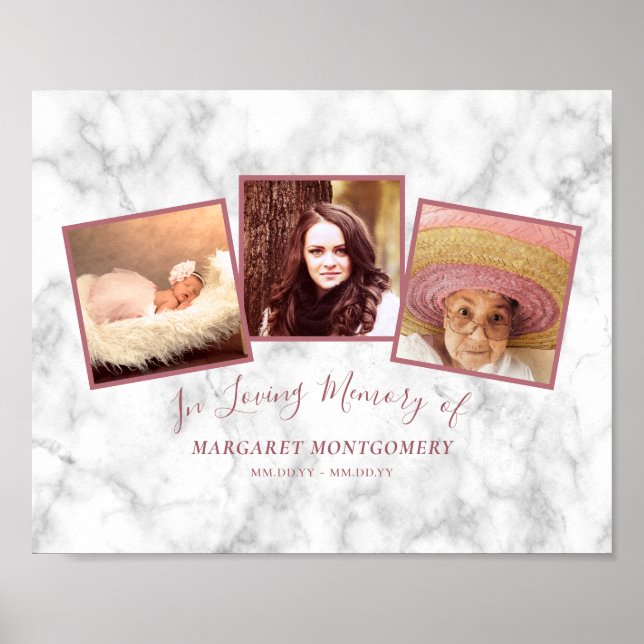 Affiche Collage photo Marbre Rose Gold Rose Clair Mémoire  (Devant)