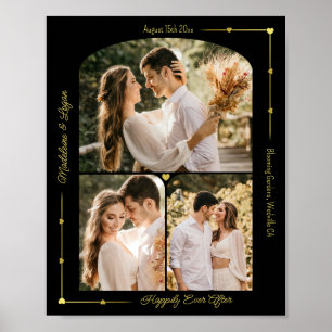 Affiche Collage photo mariage personnalisé Coeurs d'or mod