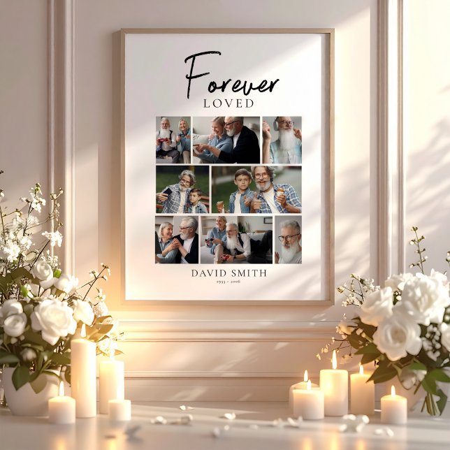 Affiche Collage photo moderne de souvenir éternel (Forever Loved Modern Memorial Photo Collage Poster, Loss of Husband, Loss of Loved One)