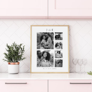 Affiche Collage photo moderne Script Monogramme Couples