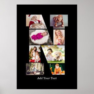 Affiche Collage photo N en lettres noires et blanches