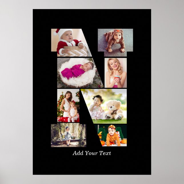 Affiche Collage photo N en lettres noires et blanches (Devant)