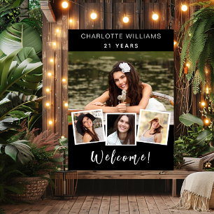 Affiche Collage photo noir blanc anniversaire bienvenue