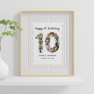Affiche Collage photo numéro d'anniversaire tendance 10 8X