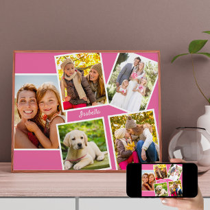 Affiche Collage photo personnalisé 5 couleurs rose