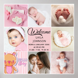 Affiche Collage photo personnalisé avec un nom chic rose e