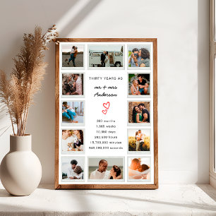 Affiche Collage photo personnalisé du 30e anniversaire mod