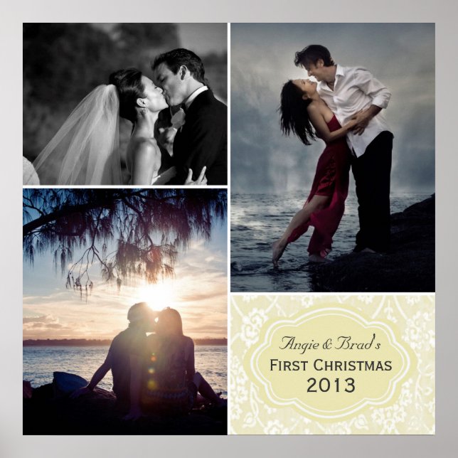 Affiche Collage photo personnalisé First Christmas Damask (Devant)