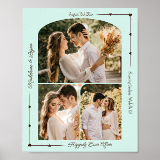 Affiche Collage photo personnalisé mariage Coeurs de menth