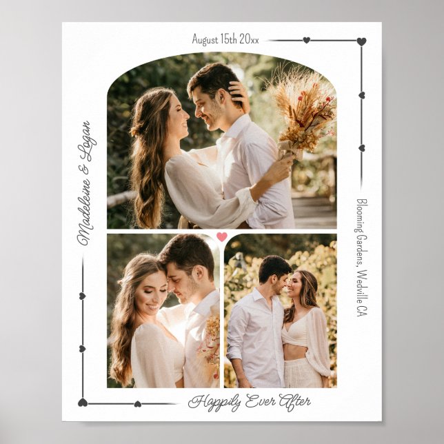 Affiche Collage photo personnalisé mariage Coeurs gris mod (Devant)