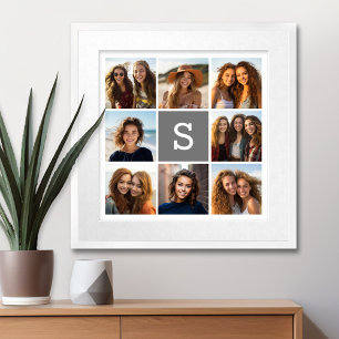 Affiche Collage photo personnalisé Monogramme Charbon Blan