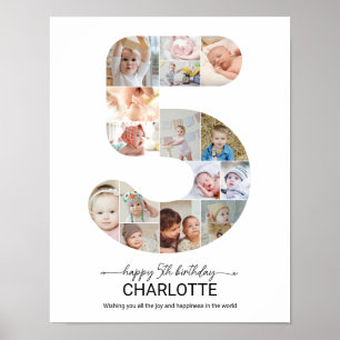 Affiche Collage photo personnalisé numéro 5 pour 5ème anni