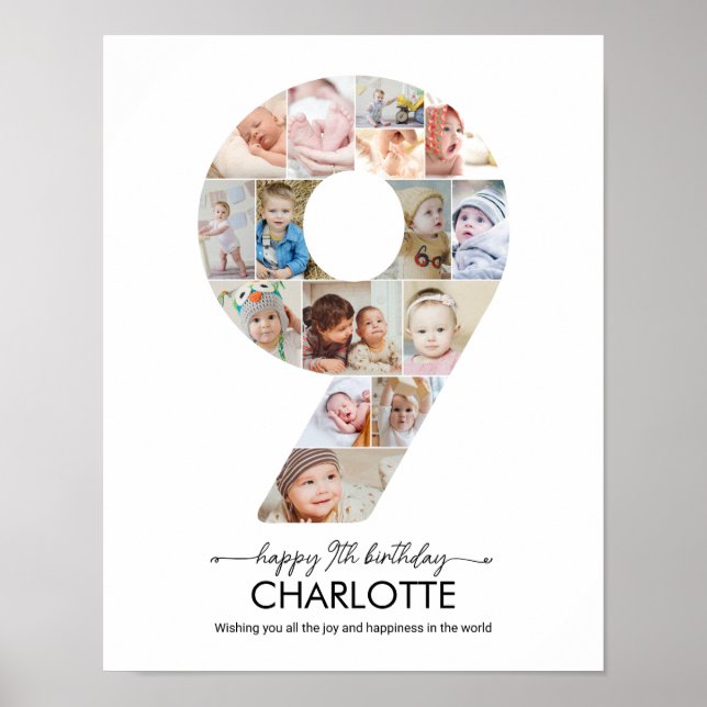 Affiche Collage photo personnalisé numéro 9 pour le 9ème a (Devant)
