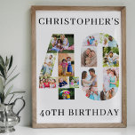 Affiche Collage photo pour 40e anniversaire Numéro 40 Pers<br><div class="desc">Affiche pour fête des 40 ans disponible en impression professionnelle ou en téléchargement numérique imprimable. Parfaite pour accueillir les invités, fournir un accessoire photo et créer un sujet de conversation amusant "vous rappelez-vous quand .. ?". Le modèle de photo est configuré pour que vous puissiez télécharger vos images pour former...</div>