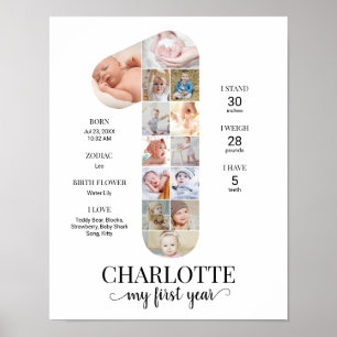 Affiche Collage photo pour bébé du 1er anniversaire, numér