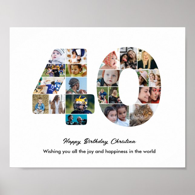 Affiche Collage photo pour les 40 ans avec le numéro 40 (Devant)