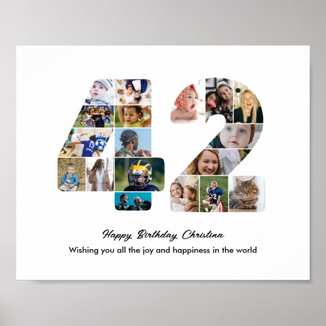 Affiche Collage photo pour les 42 ans avec le numéro 42 (Devant)