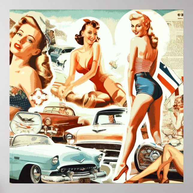 Affiche Collage Pinups rétro (Devant)