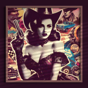 Affiche Collage Retro Cowgirl