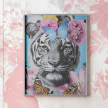 Affiche Collage Retro Pop Art Tiger et Papillons<br><div class="desc">Poster collage Retro Pop Art Tiger and Butterflies - Infuse ton espace avec une élégance audacieuse à travers cette coquette conception esthétique. Doté d'un tigre frappant orné de fleurs molles et de papillons, ce collage d'inspiration rétro mêle des éléments féroces et délicats. Le mélange d'accents de maison rose et de...</div>