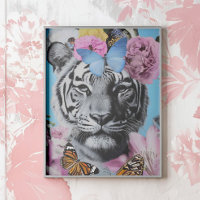 Collage Retro Pop Art Tiger et Papillons