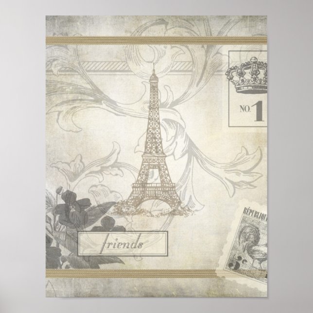 Affiche Collage Tour Eiffel Chic Shabby (Devant)