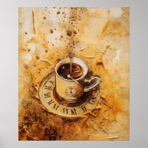 Affiche Collage Vieux papier Horloge à tasse