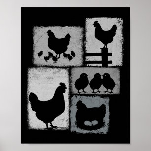 Affiche Collage Vintage Poule Amoureux de Poules Agriculte