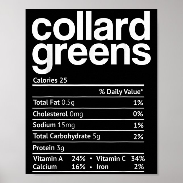 Affiche Collard Greens Nutrition Facts Funny Thanksgiving  (Devant)
