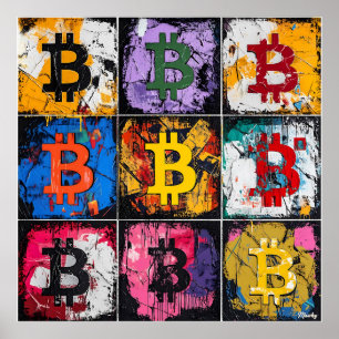 Affiche Collection d'art graffiti Bitcoin avec des couleur