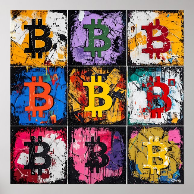 Affiche Collection d'art graffiti Bitcoin avec des couleur (Devant)