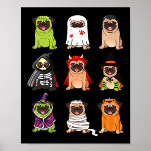 Affiche Collection de carlins Happy Pugoween Cos Éffrayant