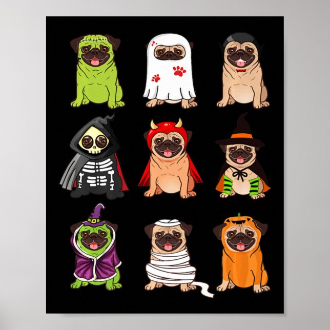 Affiche Collection de carlins Happy Pugoween Cos Éffrayant (Devant)