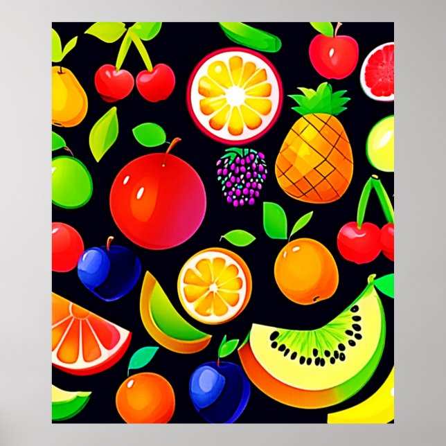 Affiche Collection de fruits brillants (Devant)