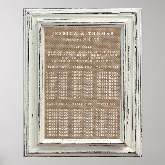 Affiche Collection de Mariages Rustic White Frame & Burlap (Devant)