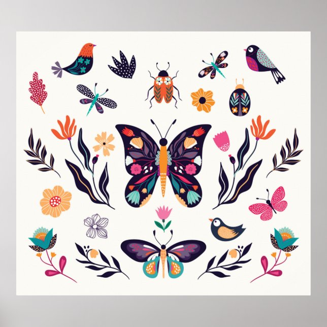 Affiche Collection d'éléments d'été du printemps à main wi (Devant)