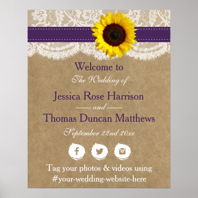 Affiche Collection Rustique de Mariages de tournesol Kraft (Devant)